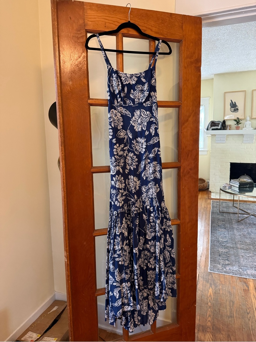 Madewell Floral Navy Spaghetti-Strap Maxi Dress